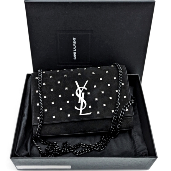 ✨️💎Authentic Saint Laurent Kate Crystal Embellished Suede & Leather Bag - Picture 6 of 16